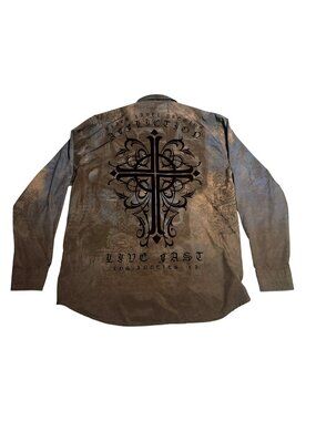 Affliction Black Label 2XL Long Sleeve Shirt Gothic Cross & Skull Design